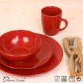 16PCS Red Round Matte cerâmica colorida jantar definido